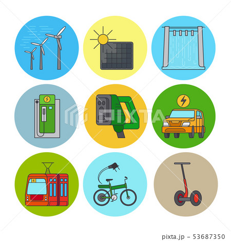 Green power and eco transport icons 53687350