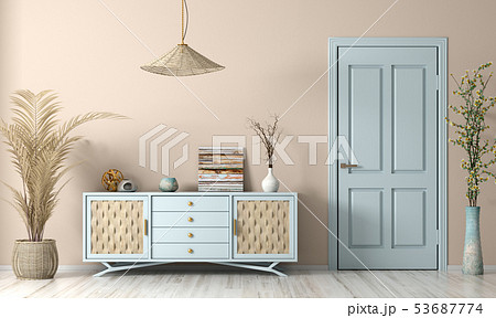 Modern living room interior with door and 53687774