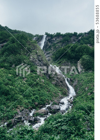 Mountain stream in the forest, natural landscape. Mountain stream in the forest, natural landscape. 53688855