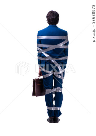 Tied handsome businessman isolated on white  53688978