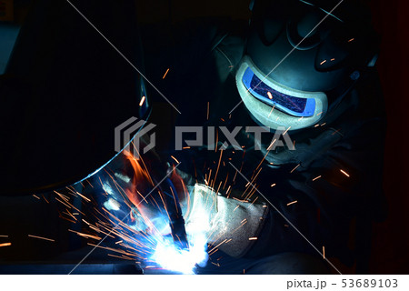Industrial steel welder in factory welder, 53689103