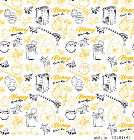 Honey Bee Seamless Pattern Sketch Hand Drawn Vector Illustration Honey Bee Seamless Pattern Sketch Hand Drawn Vector Illustration 53691340