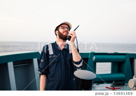 Deck Officer on deck of offshore vessel or ship Deck Officer on deck of offshore vessel or ship 53691369