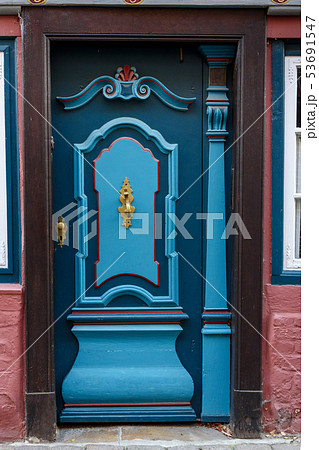 Old wooden front door in house. Luneburg. Germany Old wooden front door in house. Luneburg. Germany 53691547