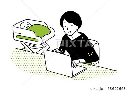 パソコンを操作する主婦のイラスト素材