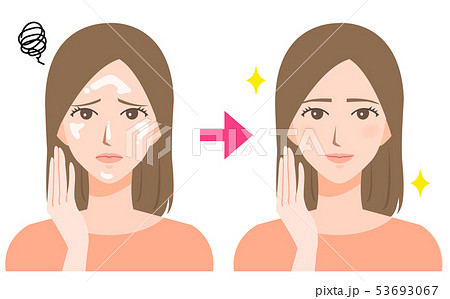 女性　てかり　ビフォーアフター　美容イラスト 53693067