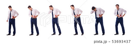 Wounded businessman with blood stains isolated on white backgrou 53693437