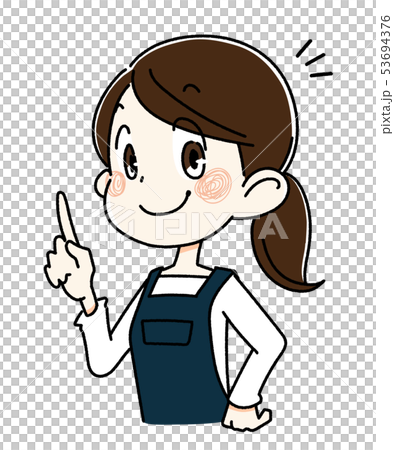 エプロンを着て指を立てる若い女性 53694376