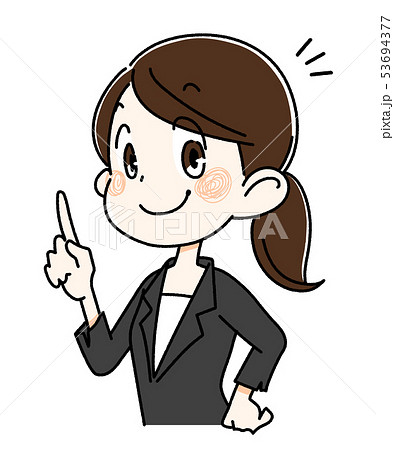 スーツを着て指を立てる若い女性のイラスト素材