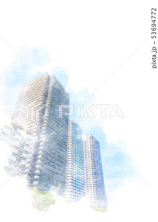 月島の高層マンション群 水彩画風 月島の高層マンション群 水彩画風 53694772