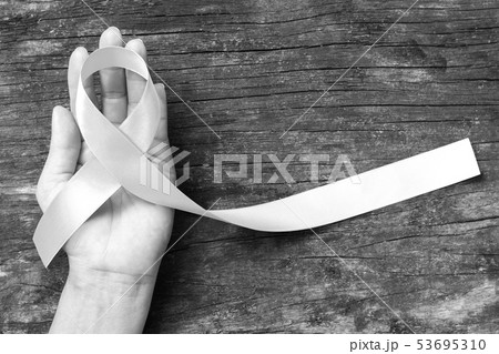 White or light pearl ribbon awareness lung cancer 53695310
