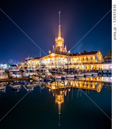 Marine Station of Sochi, illuminated with lights Marine Station of Sochi, illuminated with lights 53695836