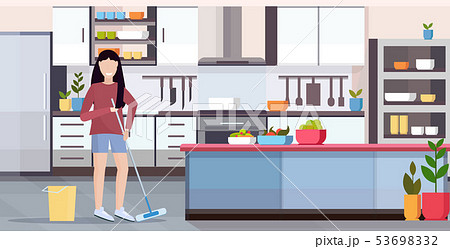 housewife mopping floor woman cleaner doing housework girl holding mop cleaning concept modern housewife mopping floor woman cleaner doing housework girl holding mop cleaning concept modern 53698332