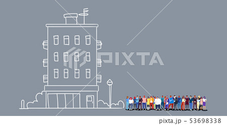 group of businesspeople people standing together near office building exterior men women business 53698338