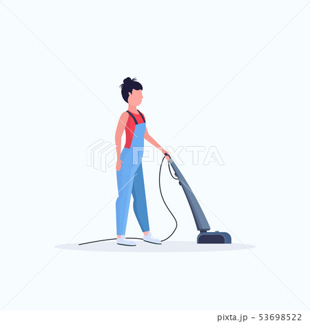 woman using vacuum cleaner female janitor in uniform cleaning service floor care concept flat full woman using vacuum cleaner female janitor in uniform cleaning service floor care concept flat full 53698522