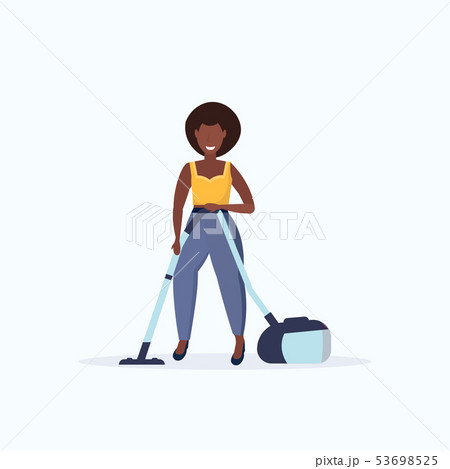 woman using vacuum cleaner african american housewife cleaning service housework floor care concept 53698525