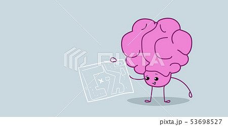 human brain holding schematic city map with cross location concept pink cartoon character kawaii 53698527