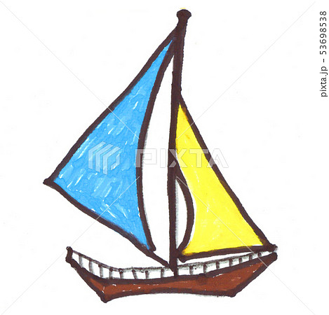 ヨット 夏休み 絵日記 子どもが描いたような絵のイラスト素材