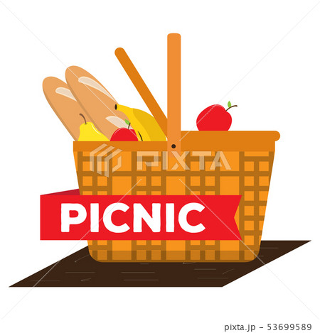 Picnic basket with breads and fruits 53699589