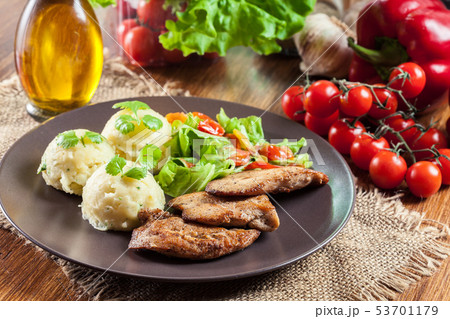 Chicken fillets breast with mashed potatoes 53701179