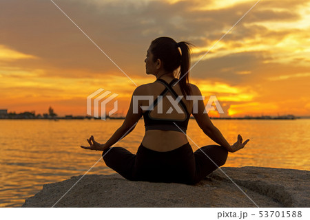 Silhouette young woman lifestyle exercising 53701588