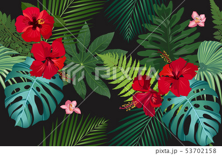 Seamless vector pattern tropical leaves with red Seamless vector pattern tropical leaves with red 53702158