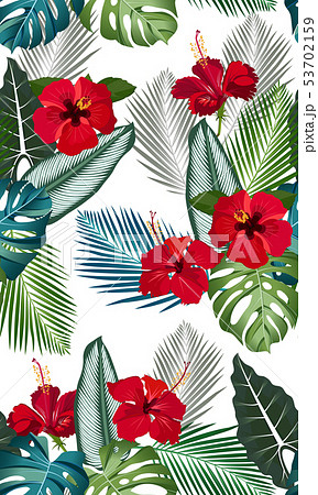 Seamless vector pattern tropical leaves with red Seamless vector pattern tropical leaves with red 53702159