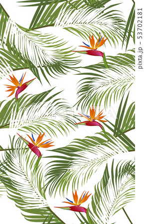 Seamless pattern palm leaves with bird of paradise 53702181
