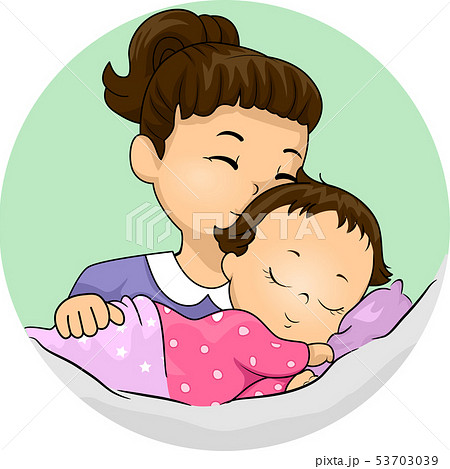 Kid Girl Kiss Baby Sibling Illustration Kid Girl Kiss Baby Sibling Illustration 53703039