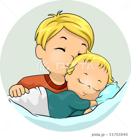 Kid Boy Kiss Baby Sibling Illustration 53703040