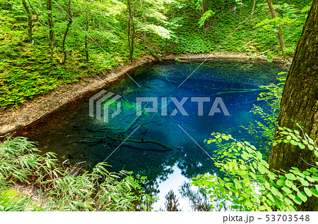 【青森県深浦町-青池】十二湖の森セラピーロードの人気スポット青池は十二湖最大の見所 【青森県深浦町-青池】十二湖の森セラピーロードの人気スポット青池は十二湖最大の見所 53703548