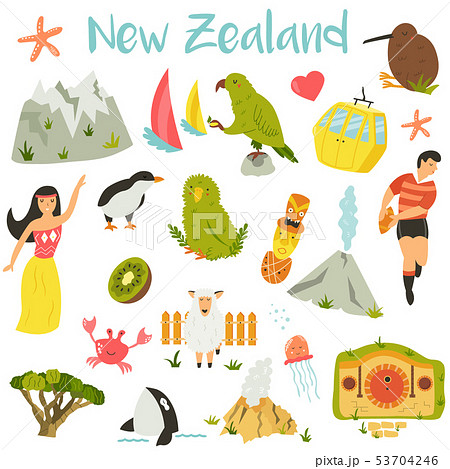 New Zealand Set Of Symbols Landmarks Animalsのイラスト素材