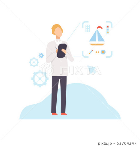 Designer Creating New Project Using Professional Graphics Tablet Computer with Pen, Modern 53704247