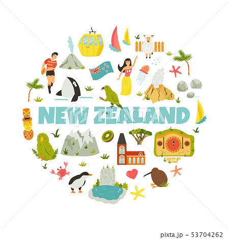 New Zealand Abstract Design With National Symbolsのイラスト素材