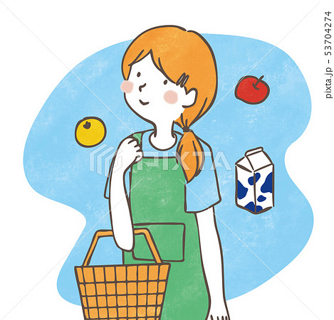 主婦 お買い物 手書きイラスト 53704274