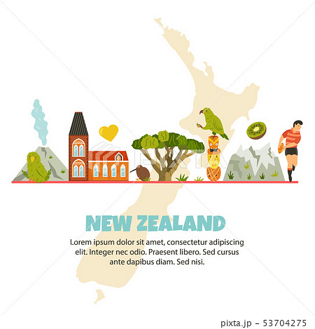 New Zealand vector poster with symbols, landmarks 53704275