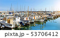 Sailing, motor boats moored seawall. Blanes, Spain 53706412