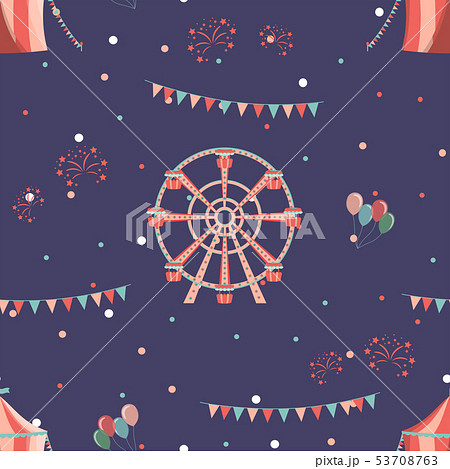 Amusement park seamless pattern with ferris wheel and circus. Amusement park seamless pattern with ferris wheel and circus. 53708763