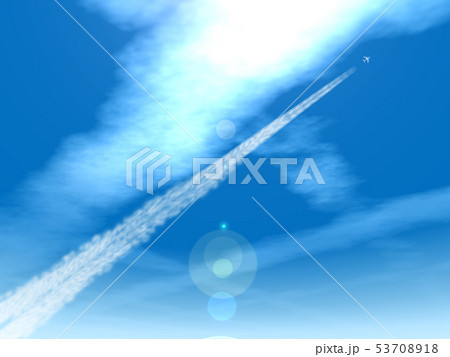 空と飛行機雲のある風景011のイラスト素材