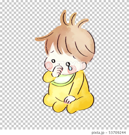 悲傷的表情，水彩風格的嬰兒 53709244