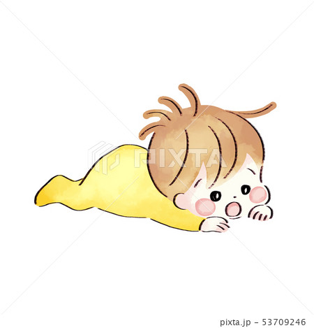 寝転ぶ赤ちゃん・水彩風 53709246