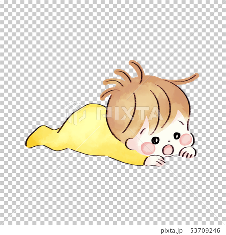 寝転ぶ赤ちゃん・水彩風 53709246