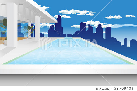 view of swimming pool on the building in the city 53709403