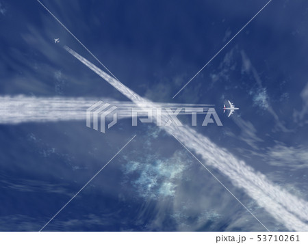 空と飛行機雲のある風景123のイラスト素材