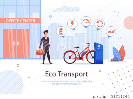 Eco Transport. Businessman with Electric Bike 53711240