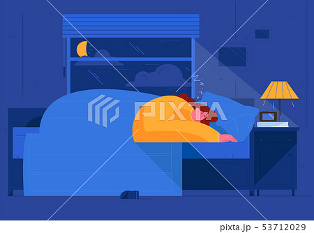 The girl sleeps at night. Woman sleeping in bed under the covers. Interior bedroom girls at home 53712029