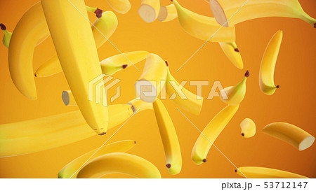 3D rendering Bananas. Fresh, sweet bananas on orange background. Sweet fruit. Concept vitamins 3D rendering Bananas. Fresh, sweet bananas on orange background. Sweet fruit. Concept vitamins 53712147