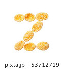 Yellow cornflakes letter Z isolated on white background. Alphabet cereal flakes 53712719