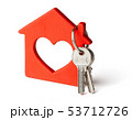 Wooden red house and keys isolated on white background. 53712726