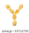 Yellow cornflakes letter Y isolated on white background. Alphabet cereal flakes. 53712730